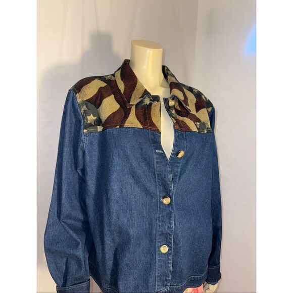 Vintage Coldwater Creek Denim Tapestry Jacket USA Flag Southwestern Western Styl - Picture 4 of 9